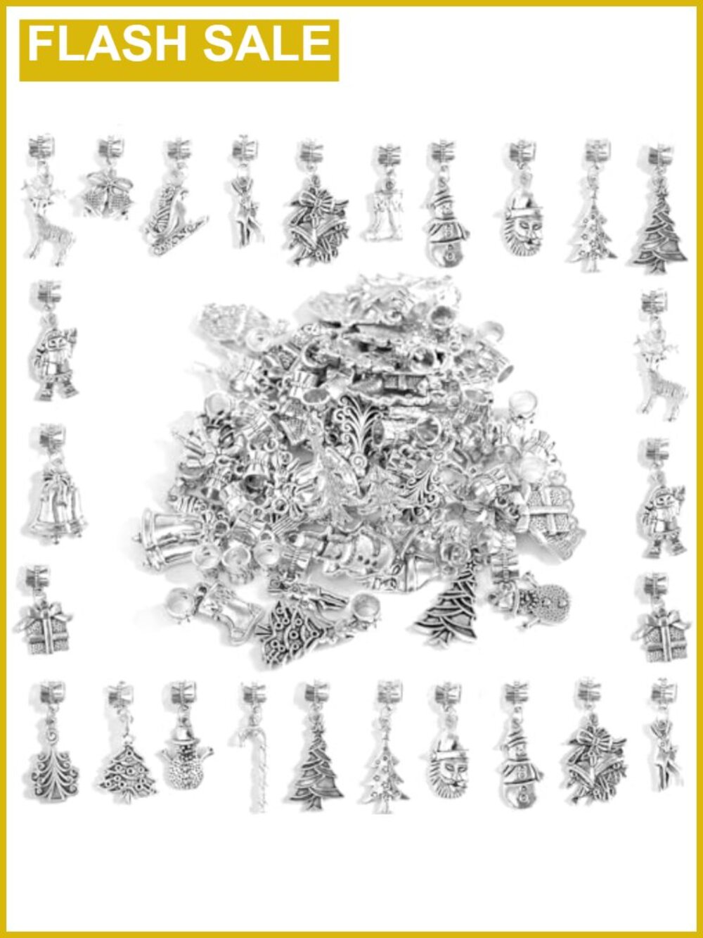 50 Christmas Spacer Beads Silver Jewelry Making